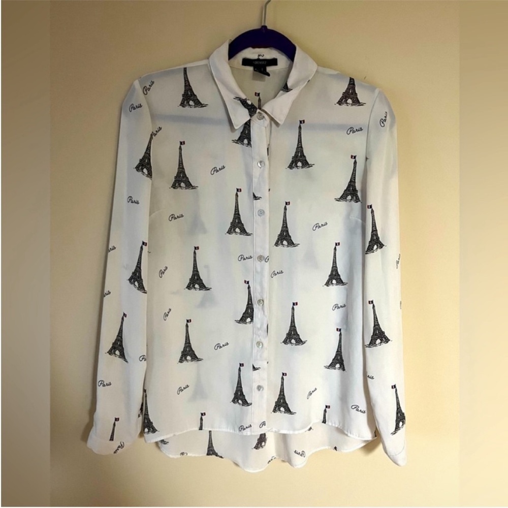 F21 Paris Eiffel Tower Button Down Blouse